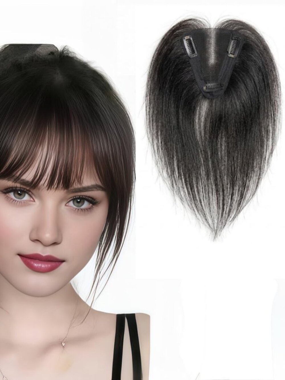 Human Hair Clip On Middle Part Hair Topper With Bangs For Thinning Hair
